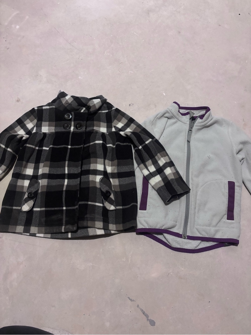 Old Navy Girls Black & White Plaid Peacoat with Light Gray Fleece Jacket